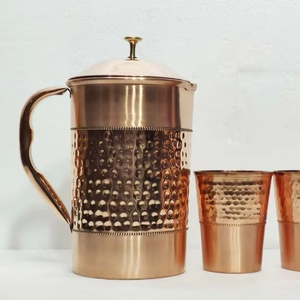 Jarra de Cobre Hecha a Mano, Estilo Lujoso, Color Oro Rosa, Jarra de Cobre para Servir Agua en la Mesa de Comedor, Diseño Martillado - Product Image 1