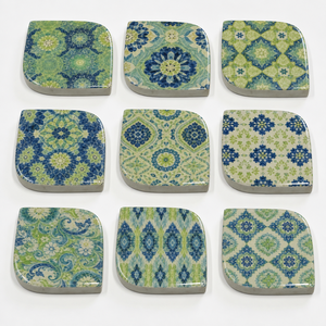 Handmade Wholesale Custom Marble <b>Coaster</b> Set <b>Green</b> Blue Mandala Print Non-Toxic Eco-Friendly Soft-Square Natural Stone Drink - Product Image 2