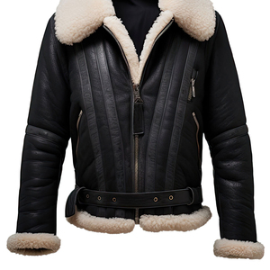 <b>Men's</b> Premium Faux Shearling Leather <b>Jacket</b> <b>Warm</b> Sherpa Lined Bomber Aviator Winter Outerwear Custom Logo OEM - Product Image 2