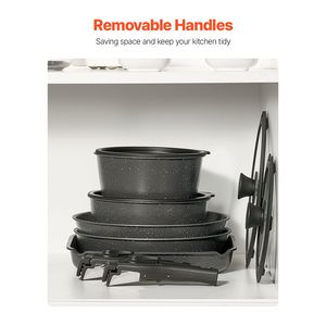 Set di Pentole Antiaderenti in Granito da 17 Pezzi con Manico Staccabile, Salvaspazio, per Piani Cottura a Induzione, per Cucina e Camper - Product Image 2