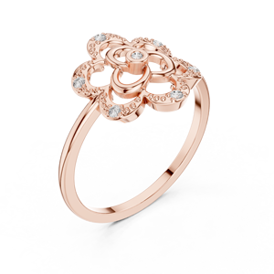 Anillo Clásico Minimalista en Forma de Flor de Oro Amarillo Sólido de 14k con Diamantes Cultivados en Laboratorio de Corte Redondo, Regalo de Boda Clásico - Product Image 6