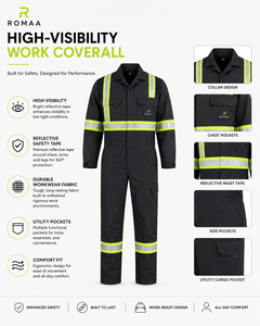 Navy Blue Lime Yellow Hi Vis Spandex <b>Waterproof</b> Industrial Work Coverall Heavy Duty Mechanic <b>Overall</b> Cargo Pockets Hidden Snap - Product Image 2