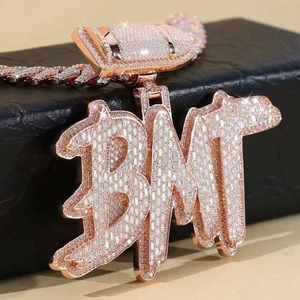 Colgantes y dijes de lujo con diamantes baguette y moissanita VVS, de plata 925, estilo Hip Hop Iced Out, colgante de joyería con letra personalizada para rapero - Product Image 3