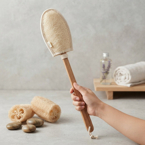 Natural Loofah Long Handle Simple Back Scrubber Stick <b>Bath</b> Brush Body Scrub <b>Sponge</b> for Shower - Product Image 2