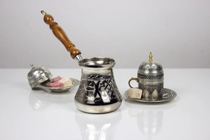 Juego de 3 cafeteras turcas de cobre puro con mango de madera, diseño tradicional, reutilizables, ecológicas, con aislamiento térmico para adultos - Product Image 2