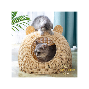 VietChoice Round Bamboo Pet <b>House</b> For Cats Breathable Indoor Nest Simple Style Solid Color No Assembly - Product Image 5