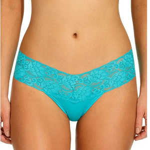 Culotte bikini taille mi-haute pour femme, motif léopard, en nylon tricoté sans couture, couleur turquoise, antibactérienne, style streetwear, lingerie sexy - Product Image 1