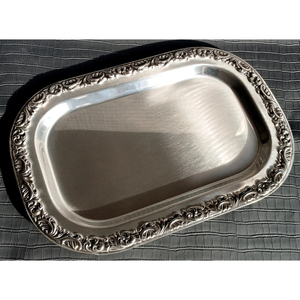 Plateau de service rectangulaire vintage en acier inoxydable, finition argentée polie, plateau moderne en métal texturé pour la restauration et la décoration intérieure - Product Image 6
