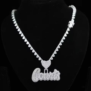 Iced Out Moissanite Letter Name <b>Pendant</b> With Heart Bail 925 <b>Silver</b> Hip Hop Bling Necklace Custom <b>Initial</b> Charms <b>Pendant</b> For Gift - Product Image 3
