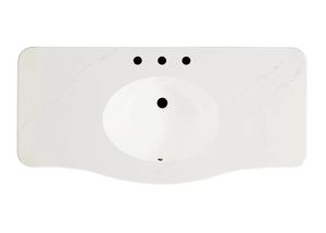 Meuble-lavabo de salle de bain moderne en bois courbé, étanche, avec trois tiroirs et poignées en laiton, unité de rangement sur pied - Product Image 2