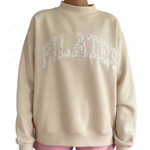 Sweat-shirt à col rond kaki pour femme, tendance, imprimé lettres Pilates, manches longues, en coton tricoté, vêtement d'automne, en vente en ligne - Product Image 2