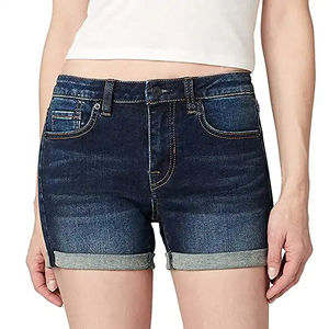 Shorts de mezclilla de cintura alta para mujer con botones, lavado ácido, desgastados, con dobladillo sin rematar y puños, shorts de mezclilla de verano - Product Image 5