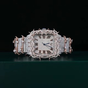 Montre HUMERA JEWELS de luxe avec boîtier carré en acier inoxydable, diamants Moissanite, mouvement à quartz ETA, cadran en cristal saphir, unisexe, pour tous les jours - Product Image 1