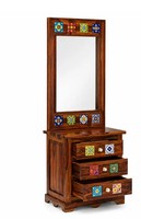 Table de toilette moderne en bois de manguier massif avec miroir surélevé et 3 tiroirs |   Miroir de maquillage en céramique écologique avec incrustations |   Chambre à coucher en gros
