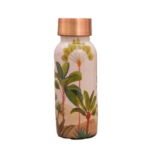 Bouteille d'eau en cuivre à motif bohème rustique, finition polie, bouteille à boire en métal ethnique, imprimée décorative pour la maison, la salle de sport, ou comme cadeau - Product Image 3