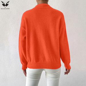 Sudadera de cuello alto para mujer, color naranja, estilo casual, manga larga, forro polar, transpirable, ecológica, cálida, estilo urbano - Product Image 4