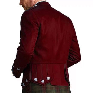 Veste Kilt Prince Charlie écossais bordeaux foncé avec gilet et boutons chromés 100% laine pour homme - Product Image 2