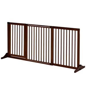 Puerta para Mascotas de Madera Marrón Ajustable, con Cerradura, 3 Paneles, Cierre de Botón, Moderna y Retráctil, para Gatos, Conejos y Pollos - Product Image 1