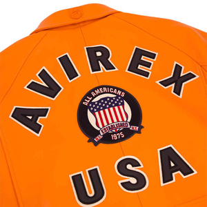 เสื้อแจ็คเก็ตบอมเบอร์หนังวัวสีส้มกันน้ำสำหรับผู้ชาย Avirex แบบซิปด้านหน้า ดีไซน์ปักลาย คอปกแบบคอกลม สไตล์ลำลองแนวสตรีทแฟชั่นสำหรับฤดูหนาว - Product Image 6