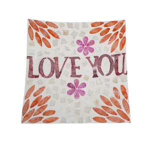 Base para Pastel Cuadrada de MDF con Incrustaciones de Capiz, Diseño Floral con la Frase 'Te Amo', Plato de Exhibición de Postres de Mosaico Hecho a Mano para Decoración del Hogar y Uso como Regalo - Product Image 4