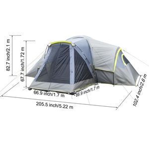Tenda da Campeggio Familiare Grigio Scuro 522*260*210cm, Tre Stanze con Tessuto in Poliestere e Pali in Fibra di Vetro, Capacità 10 Persone - Product Image 3