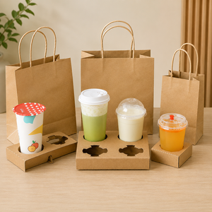 Sacs en papier kraft écologiques avec poignées torsadées pour l'emballage des boissons, sac plat standard recyclable avec poignée - Product Image 4