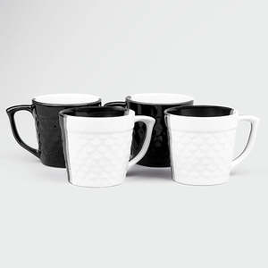 Ensemble de 4 tasses à thé en céramique texturée noire et blanche - Product Image 3