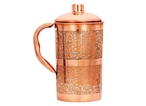 Red Paisley Printed Pure Copper Water <b>Jug</b> – Ayurvedic <b>Drinking</b> Pitcher with Copper Handle & Matching Lid – Direct B2B Supply - Product Image 2