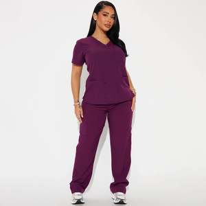 Ensembles d'uniformes médicaux personnalisés pour femmes, en tissu toile Spandex/Polyester, à manches courtes, avec logo sur mesure, vente en gros - Product Image 1