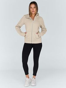 Sweat-shirt à capuche zippé pour femme, coupe classique, couleur unie, en coton et fibre de bambou tricotée, idéal pour l'automne - Product Image 4
