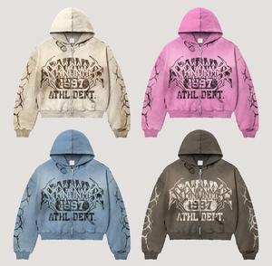 โรงงานผลิตเสื้อฮู้ดดี้โอเวอร์ไซส์ ผ้าฝ้าย 100% เฟรนช์เทอร์รี่ สตรีทแวร์ ยูนิเซ็กส์ ลายพิมพ์ดิสเทรส โลโก้ด้านหน้า ทรงพอดีตัวสำหรับฤดูใบไม้ร่วง - Product Image 1
