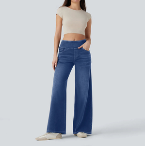 Jeans Rectos de Cintura Media para Mujer, Pantalones de Mezclilla Suave, Transpirables, Cómodos, para Uso Diario, Casuales, Elegantes, Modernos, Simples, Sólidos - Product Image 1