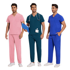 Tenues d'infirmière unisexes à manches courtes 100% coton, hauts et pantalons droits, ensembles de blouses chirurgicales pour hommes - Product Image 2