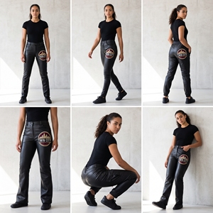 Twin City PU Leather Pants High Waist Skinny Fit Straight Leg Full Length With <b>Patch</b> Logo Casual Women's <b>Trousers</b> Autumn Style - Product Image 5