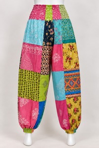 Women Boho Patchwork Printed Knit Breathable <b>Summer</b> <b>Trousers</b> Elastic Mid Waist Wide Leg Casual Beachwear - Product Image 2