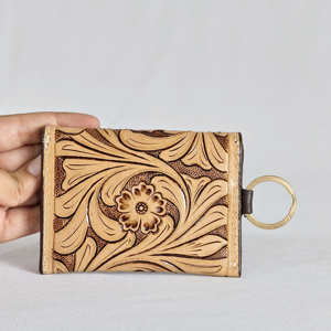Cartera de Cuero Genuino de Primera Calidad con Diseño Floral en Relieve, Estilo Vintage, Cierre de Broche, para Mujer, Uso Diario - Product Image 2