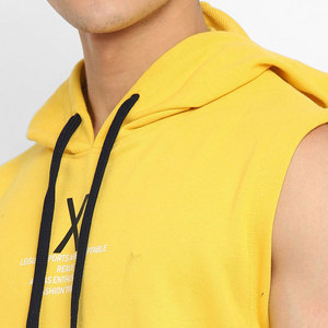 เสื้อสเวตเชิ้ตมีฮู้ดแขนกุดสำหรับผู้ชาย สีเหลือง ผ้าฝ้ายเฟรนช์เทอร์รี่ ลำลอง มีกระเป๋า พิมพ์ลาย ฤดูหนาว ระบายอากาศได้ดี ทรงหลวม ซิป - Product Image 6