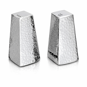 Sel et poivre pyramide en acier inoxydable avec couleur argent martelé à paroi unique en gros petite salière et poivrière - Product Image 1