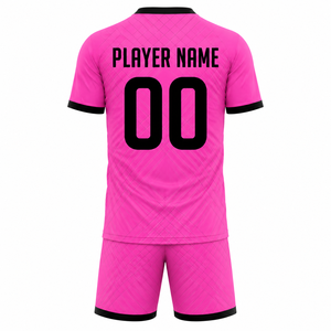 Conjunto de Camiseta de Fútbol Sublimada Rosa Personalizada, Nombre del Equipo, Número, Uniforme de Poliéster de Secado Rápido para Adultos, Manga Corta, Cuello Redondo, Geométrico - Product Image 3