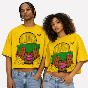 Camiseta Corta con Estampado Vintage para Hombre y Mujer, Estilo Urbano Holgado, Algodón Lavado, Top Informal a la Moda - Product Image 3