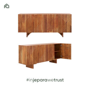 Aparador Contemporáneo de Madera de Teca Sólida de Lujo Moderno, Patrón Lineal Único, Acabado Natural, Muebles para el Hogar, Cocina, Hotel - Product Image 5