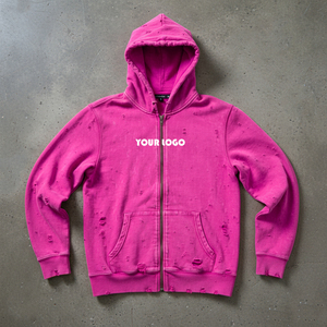 Custom Printed Winter Men's 100% Cotton Heavy Weight Luxury Quality Oversized Streetwear Full Zip Hoodie with Embroidery - Product Image 2