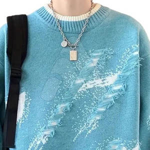 Suéter de Punto Desgastado para Hombre, Otoño Invierno, 100% Algodón, Transpirable, Informal, Cálido - Product Image 5