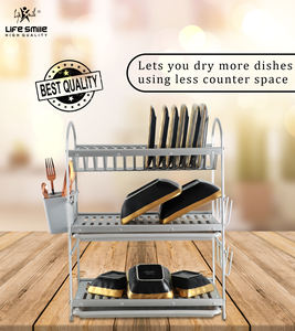 LIFE SMILE - Escurridor de Platos de Aluminio de 3 Niveles de Alta Calidad, Escurridor de Utensilios de Cocina con Soporte de Vidrio de Tres Capas - Product Image 4