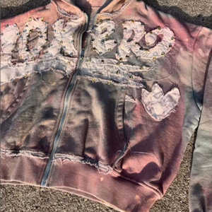 Blouson Streetwear Unisexe Joker Patchwork à Strass et Fermeture Éclair 2026 Marron Vintage Délavé Oversize Scintillant avec Cristaux HD - Product Image 2