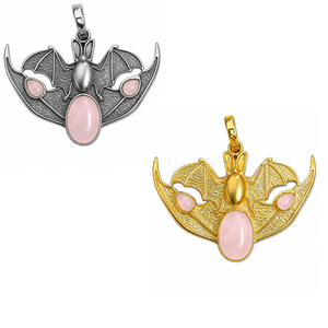 Pendentif chauve-souris à ailes rosées en quartz rose naturel, fait main, laiton plaqué or/argent, collier unisexe bohème gothique, breloque - Product Image 1