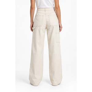 Jeans de Mezclilla de Cintura Alta y Pierna Ancha para Mujer, Color Crema, Marca Privada OEM, Tallas XS-6XL - Product Image 2