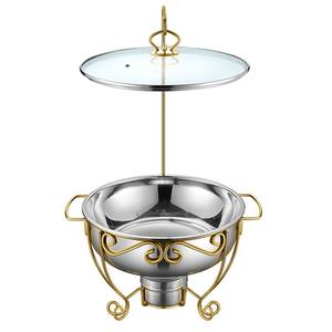 ถาดอุ่นอาหารแบบมีขาตั้งลายทองหรูหรา พร้อมฝาแก้วและชั้นวางสแตนเลสอย่างดี สำหรับบุฟเฟ่ต์และงานจัดเลี้ยง - Product Image 1