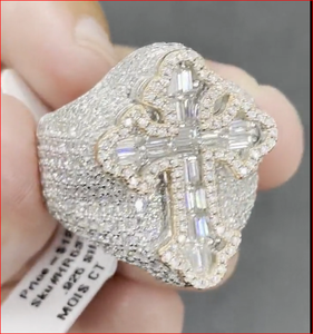 <b>Cross</b> Cocktail <b>Ring</b> Men's 18K Gold Plated Alloy Cubic Zirconia Emerald Cut Micro Pave Hiphop Party Fashion <b>Ring</b> - Product Image 4