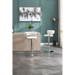 Set di 2 Sgabelli da Bar Girevoli Regolabili in Altezza con Base Cromata e Poggiapiedi, Design Semplice in Velluto + Gambe Cromate + Sollevamento Meccanico - Product Image 2